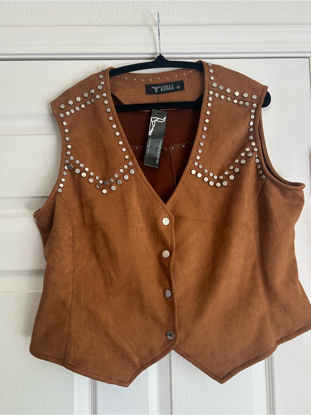 Lucky & Blessed Women's Brown Suede Studded Vest